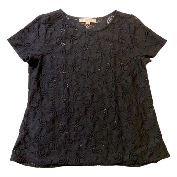 LOFT Black Lace Peplum Blouse - Picture 1 of 5